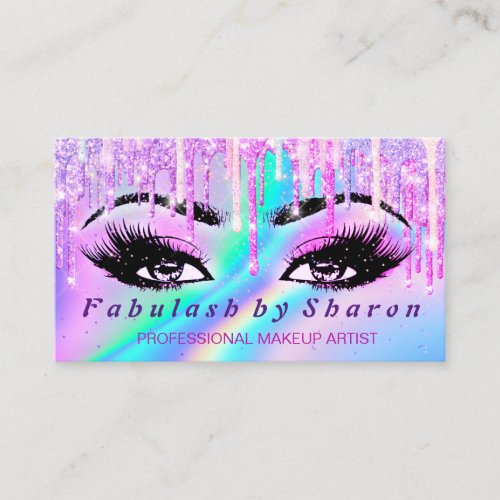 Makeup Artist Lash Holograph Unicorn Pink Glitter Business Card