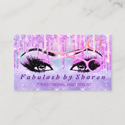 Makeup Artist Lash Holograph Unicorn Pink Scissors Business Card