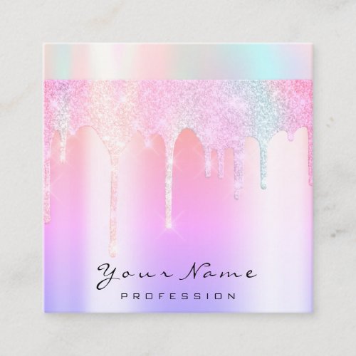 Makeup Artist Lash Nail Unicorn Glitter Holograph Square Business Card