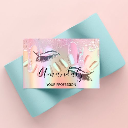 Makeup Artist Lash Nails Custom Logo Drip Business Card