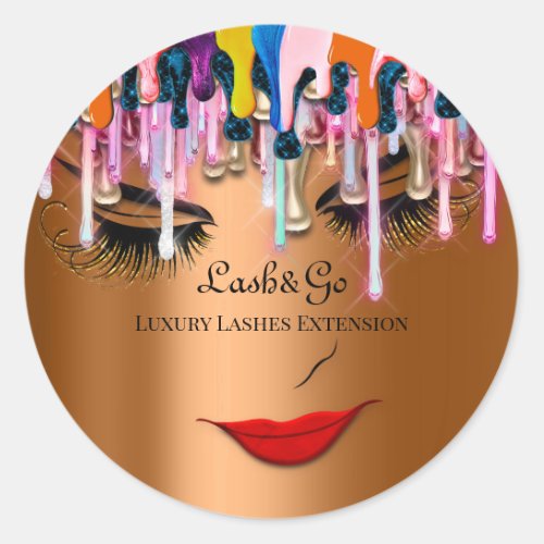 Makeup Artist Lash Product Drip Red Lip Rose Gold Classic Round Sticker