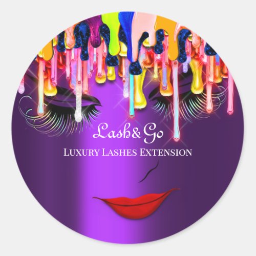 Makeup Artist Lash Product Drips Rainbow Violet Classic Round Sticker