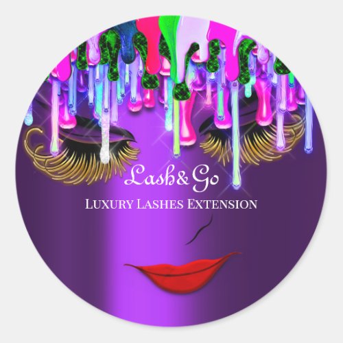 Makeup Artist Lash Product Drips Red Lip Purple  Classic Round Sticker