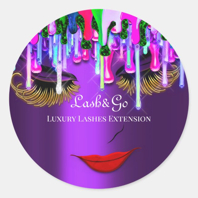 Makeup Artist Lash Product Drips Red Lip Purple  Classic Round Sticker (Front)