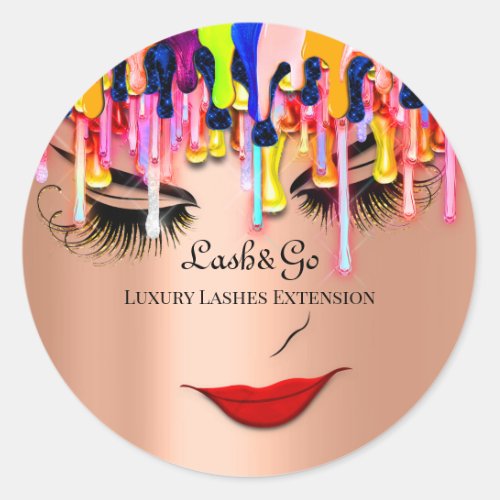 Makeup Artist Lash Product Drips Red Lip Rose Classic Round Sticker