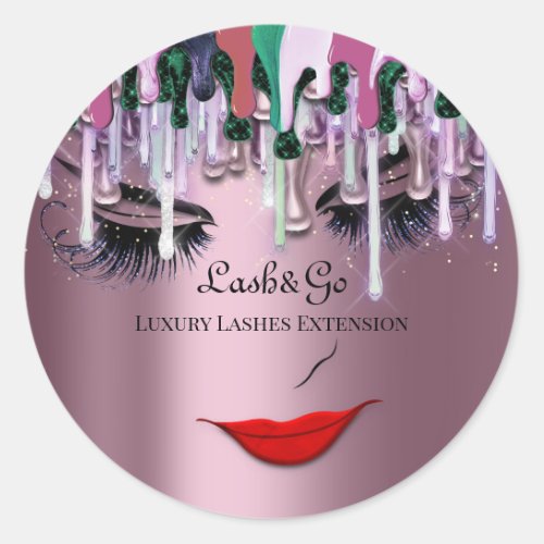 Makeup Artist Lash Product Drips Red Lip Smoky Classic Round Sticker