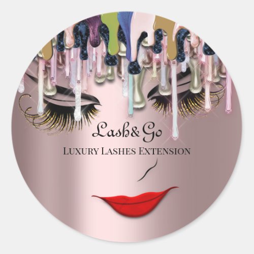 Makeup Artist Lash Product Drips Red Lips Blush Classic Round Sticker