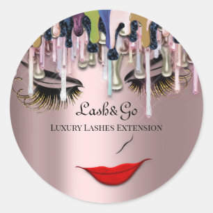 Makeup Artist Lash Product Drips Red Lips Blush Classic Round Sticker