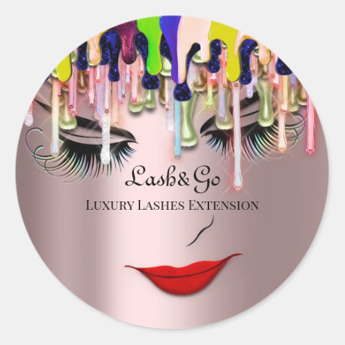 Makeup Artist Lash Product Drips Red Lips Rose Classic Round Sticker