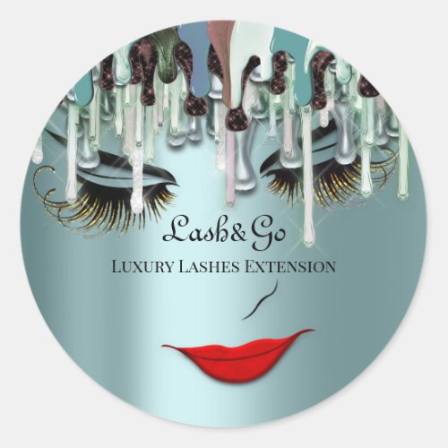 Makeup Artist Lash Product Drips Red Lips Teal  Classic Round Sticker