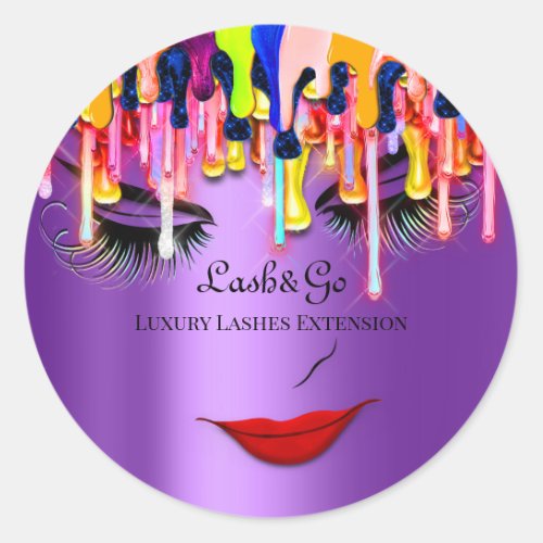 Makeup Artist Lash Product Red Lips Drips Rainbow  Classic Round Sticker