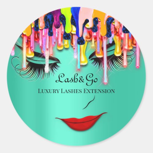 Makeup Artist Lash Product Red Lips Drips Unicorn  Classic Round Sticker