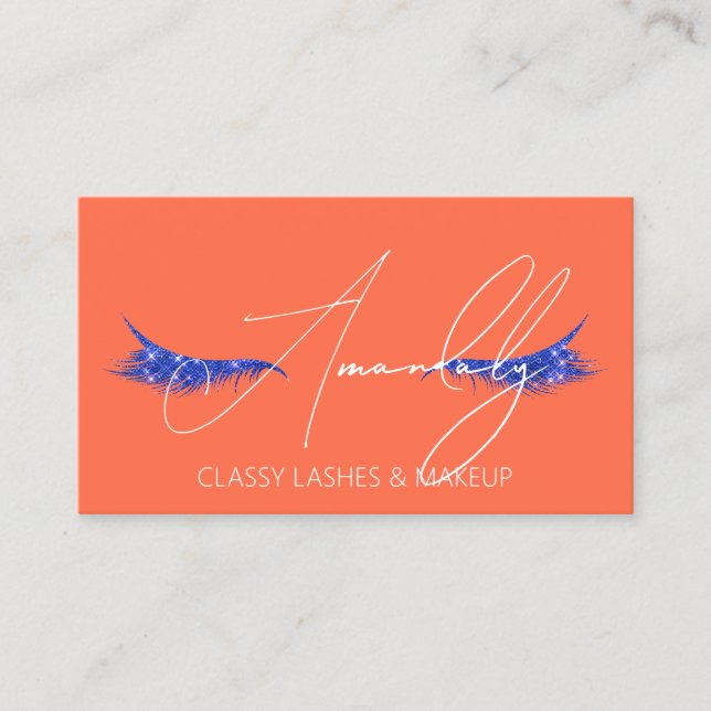 Makeup Artist Lash QR LOGO Microblade Blue Orange Business Card (Front)