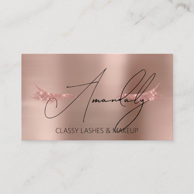 Makeup Artist Lash QR LOGO Microblade Rose Glitter Business Card (Front)