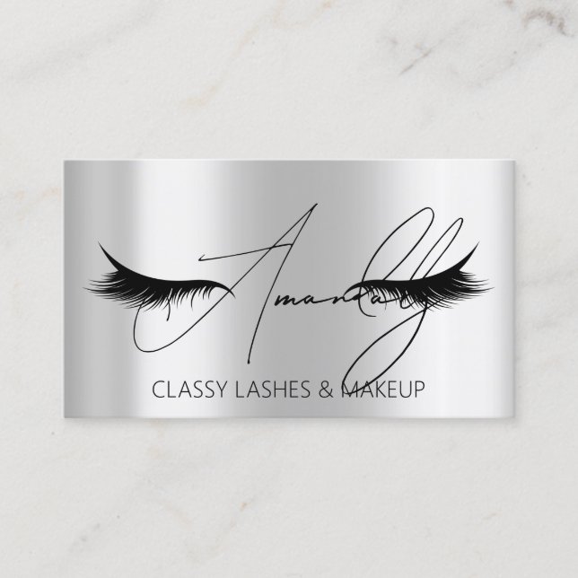 Makeup Artist Lash QR LOGO Microblade Silver Gray Business Card (Front)