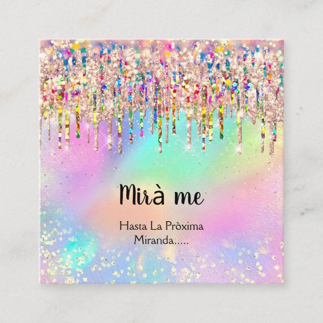 Makeup Artist Lash Studio Holograph Photo Drips Square Business Card (Front)