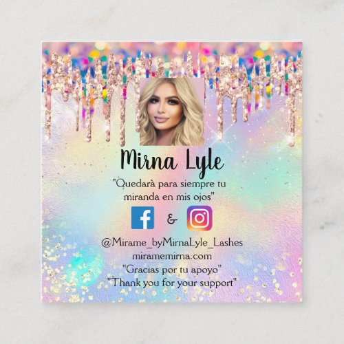 Makeup Artist Lash Studio Holograph Photo Mirnas Square Business Card