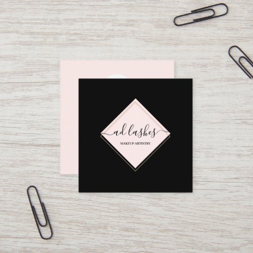 Makeup Artist Lashes Beauty Beautique Pink Black  Square Business Card