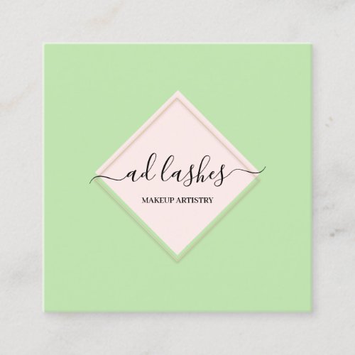 Makeup Artist Lashes Beauty Beautique Rose Green Square Business Card