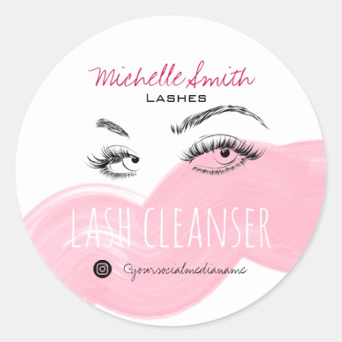 Makeup Artist Lashes Brow Black Pink Lash Cleanser Classic Round Sticker