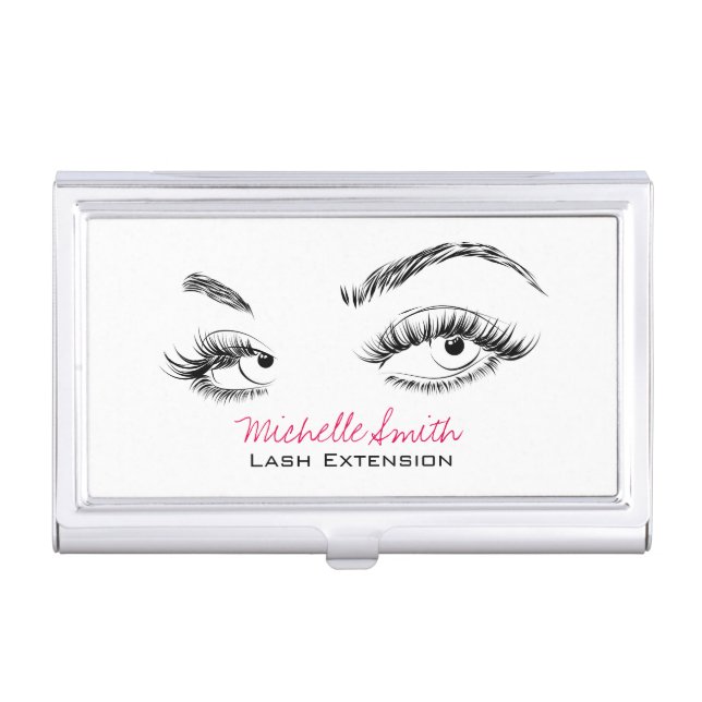 Makeup Artist Lashes Brows Black and White Simple Business Card Holder (Front)