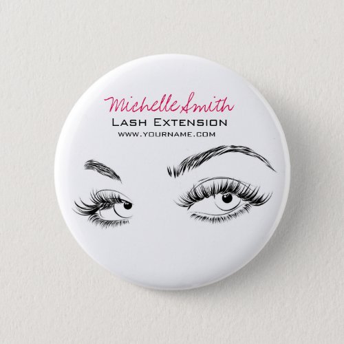 Makeup Artist Lashes Brows Black and White Simple Button
