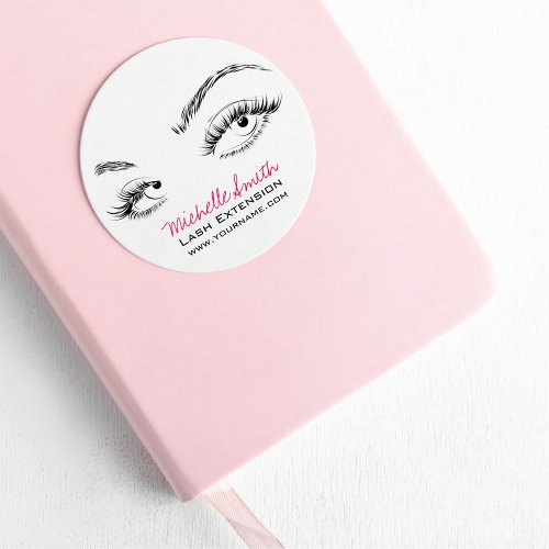 Makeup Artist Lashes Brows Black and White Simple Classic Round Sticker