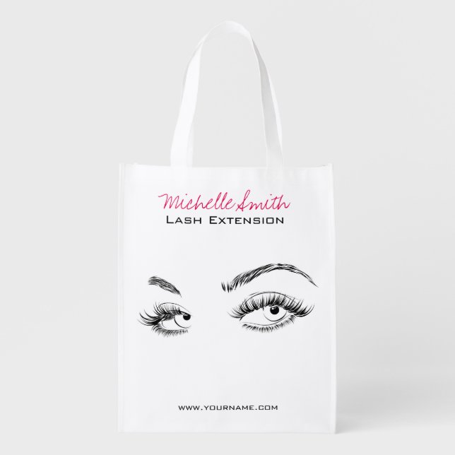 Makeup Artist Lashes Brows Black and White Simple Reusable Grocery Bag (Front)