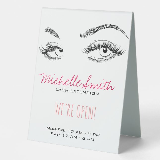 Makeup Artist Lashes Brows Black and White Simple Table Tent (Front)
