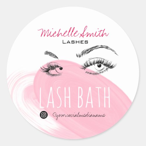 Makeup Artist Lashes Brows Black Pink Lash Bath  Classic Round Sticker