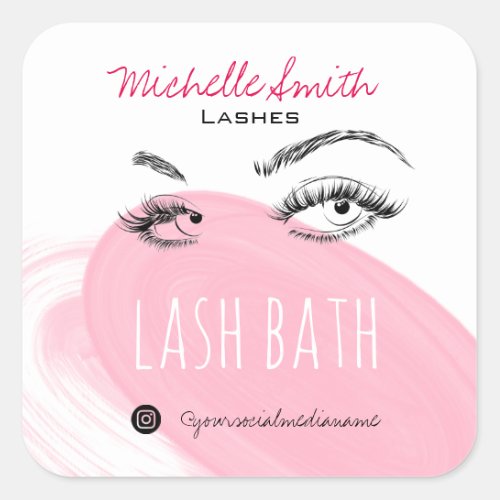Makeup Artist Lashes Brows Black Pink Lash Bath  Square Sticker