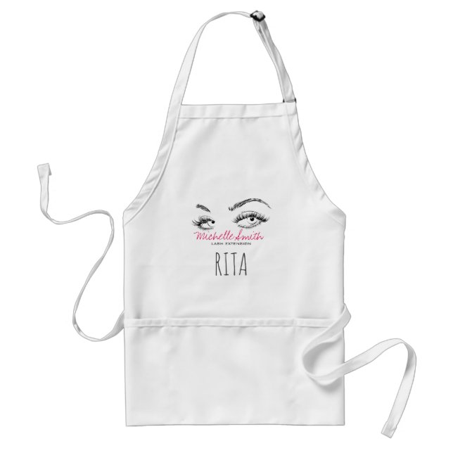 Makeup Artist Lashes Brows Black White Name Adult Apron (Front)