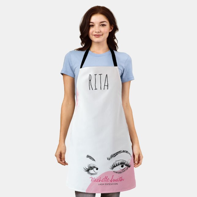 Makeup Artist Lashes Brows Black White Name Apron (Worn)
