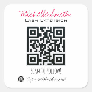 Makeup Artist Lashes Brows Black White Qr Code Square Sticker