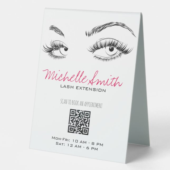 Makeup Artist Lashes Brows Black White QR Code Table Tent (Front)