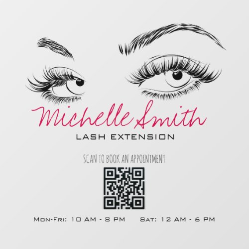 Makeup Artist Lashes Brows Black White QR Code Window Cling