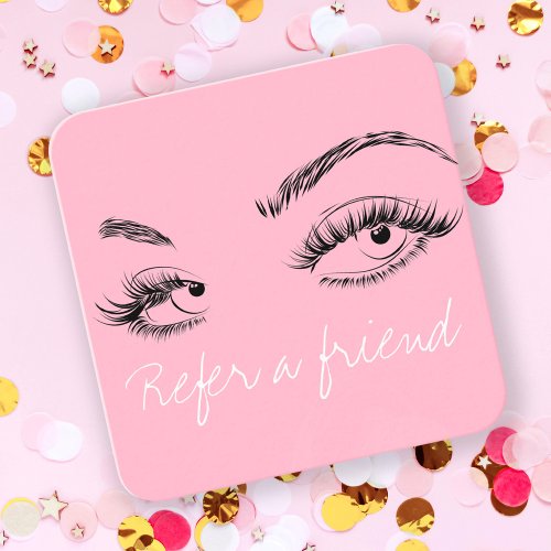 Makeup Artist Lashes Brows Pink Refer a Friend Appointment Card