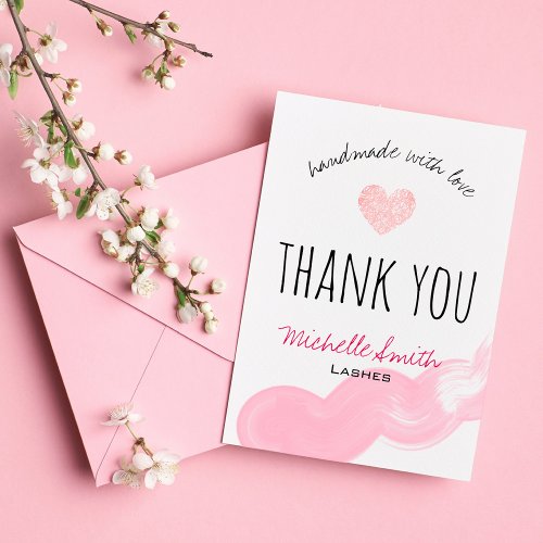 Makeup Artist Lashes Brows Pink Thank Thank You Card