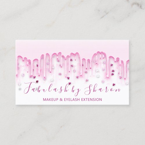 Makeup Artist Lashes Drips White Confetti Pinky Business Card