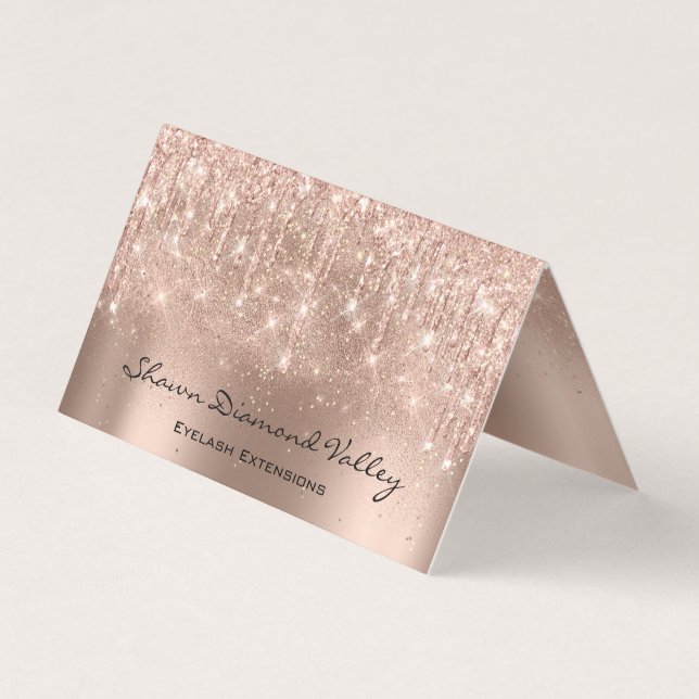 Makeup Artist Lashes drop Rose Blush Confetti Business Card (Front)