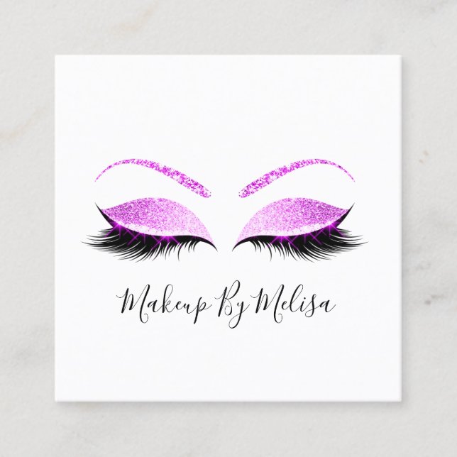Makeup Artist Lashes Extension Blush Pink Fuchsia Square Business Card (Front)