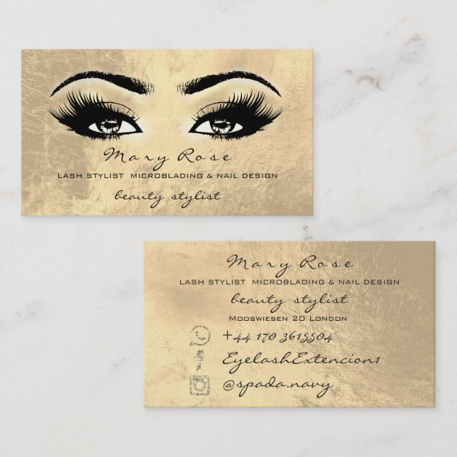Makeup Artist Lashes Extension Gold Esthetician Business Card (Front/Back)