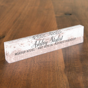 Makeup Artist Lashes Extension Hair Rose White Desk Name Plate