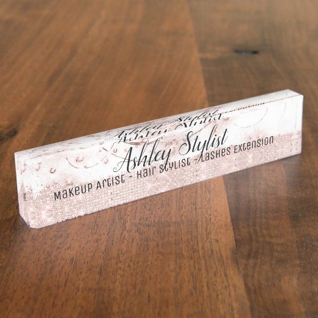 Makeup Artist Lashes Extension Hair Rose White Desk Name Plate (Side)