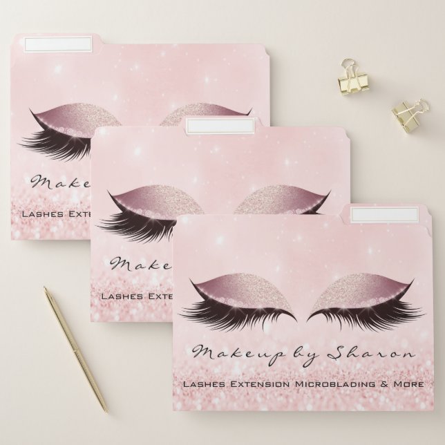 Makeup Artist Lashes Eyes Pink Gold Glitter File Folder (Set)