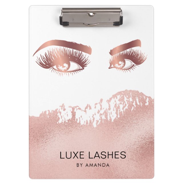 Makeup artist lashes eyes Rose gold glitter Clipboard (Front)