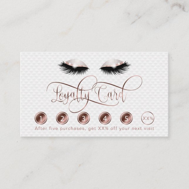 Makeup artist lashes eyes Rose gold glitter Loyalty Card (Front)