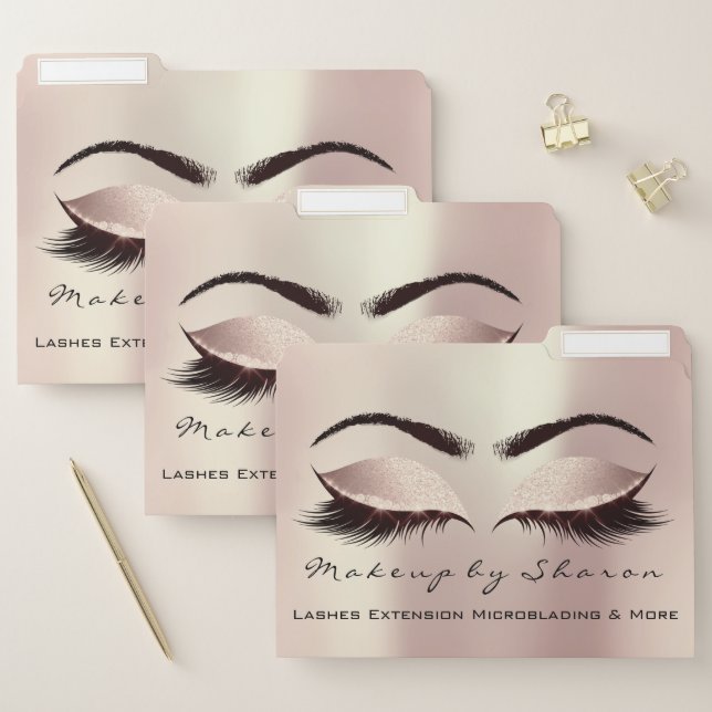 Makeup Artist Lashes Eyes Rose  Rose Glitter Spark File Folder (Set)