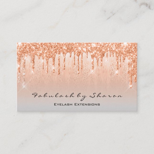Makeup Artist Lashes Glitter Drips Coral Gray Business Card (Front)