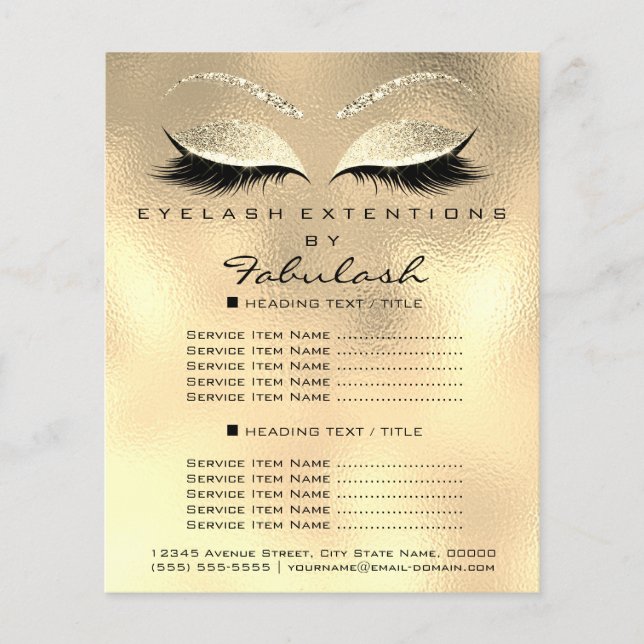 Makeup Artist Lashes Glitter Flyer 1 Page Prices (Front)